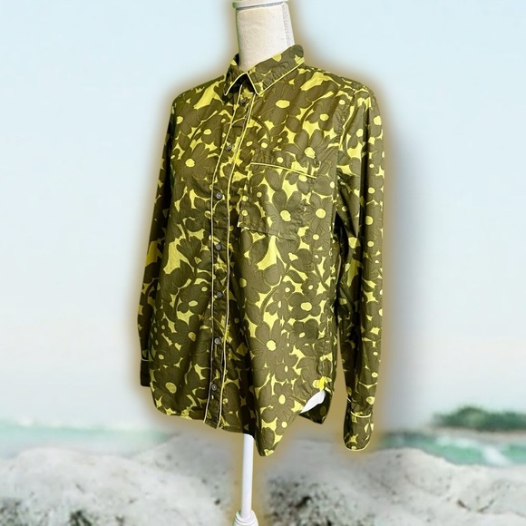 J. Crew ‘Groovy Button-Up Shirt’ in “Camo Flowers” with Yellow Piping Size Small - Picture 8 of 15